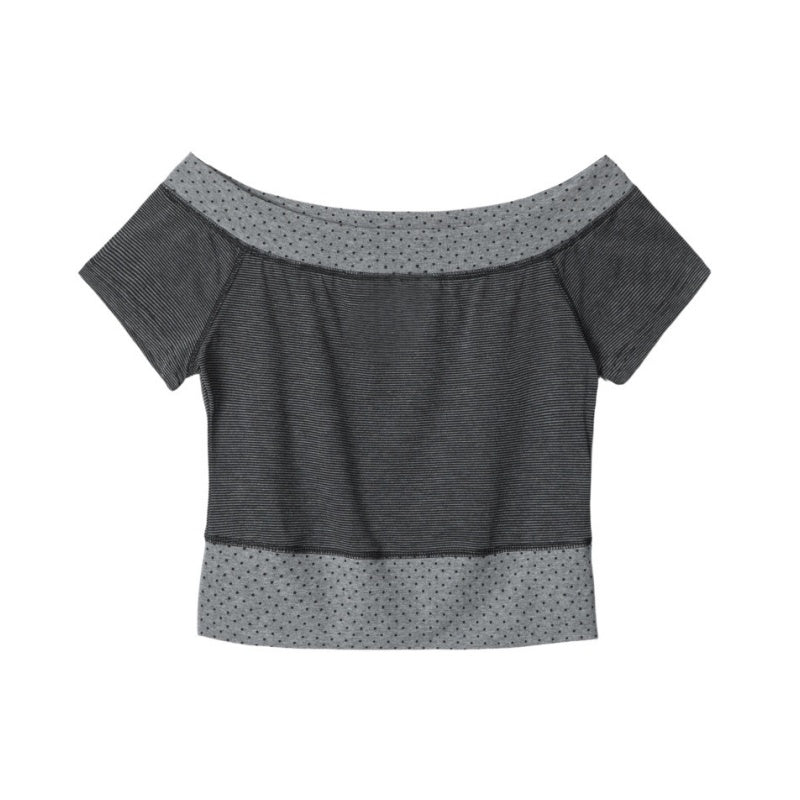 Grey T-Shirt with Polka Dot Bow Patchwork