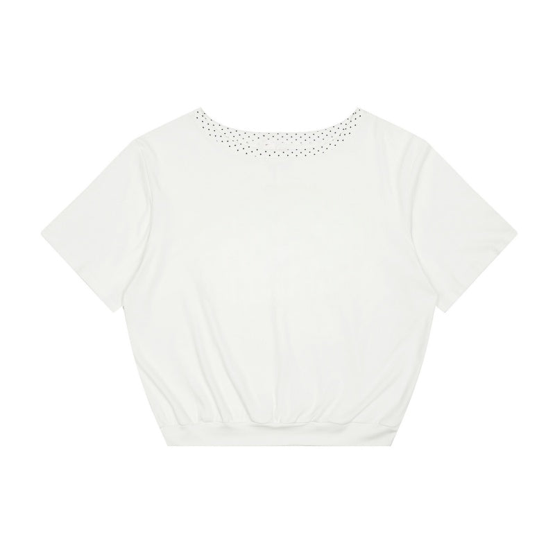 White T-Shirt with Polka Dot Neckline Design
