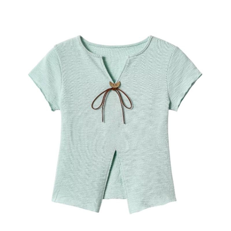 Mint Bow-Tie V-Neck T-Shirt